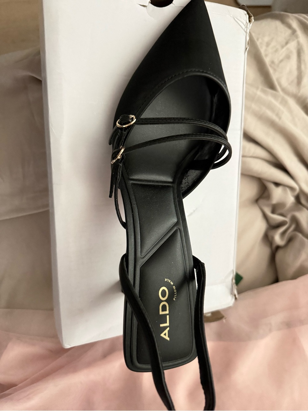 Aldo Renesme Black Pointed Toe Slingback Heel - Picture 4 of 5